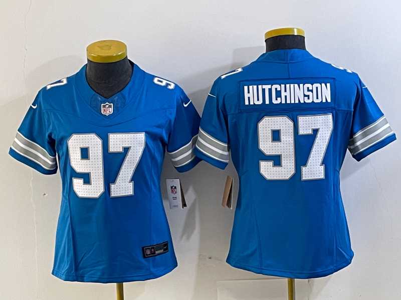 Women%27s Detroit Lions #97 Aidan Hutchinson Limited Blue 2024 FUSE Vapor Jersey
